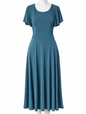 Perceptions Teal Flutter-Sleeve Midi Dress